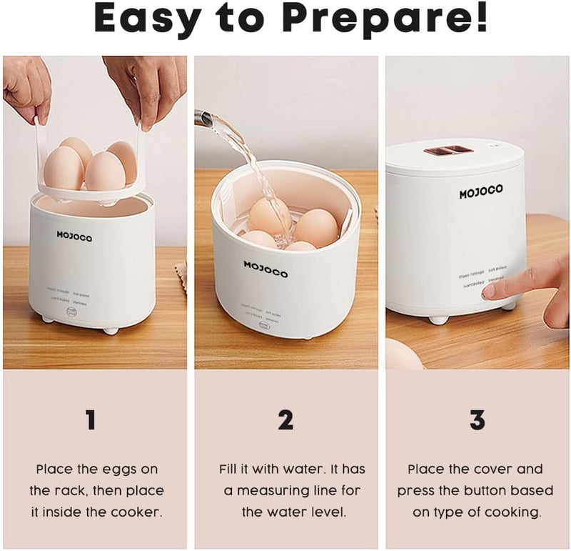 MOJOCO Rapid Egg Cooker - Mini Egg Cooker for Steamed, Hard Boiled, Soft Boiled Eggs and Onsen Tamago - Electric Egg Boiler for Home Kitchen, Dorm Use - Smart Egg Maker with Auto Shut OFF and Alarm - Image 5